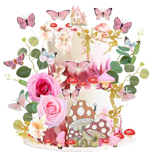 Gyufise 60 Stück Feen-Kuchenaufsätze, Schmetterlingskuchenspieße, Pilztür, Blumen, Kuchendekoration, Feengarten, Topper für Mädchen, Party, Geburtstag, Babyparty, Zubehör, Rosa Gyufise 60 Stück Feen-Kuchenaufsätze, Schmetterlingskuchenspieße, Pilztür, Blumen, Kuchendekoration, Feengarten, Topper für Mädchen, Party, Geburtstag, Babyparty, Zubehör, Rosa von Gyufise