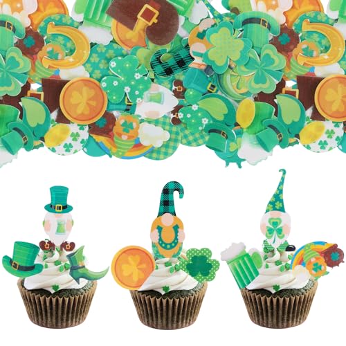 „Gyufise 72 Stück essbare Happy St. Patrick's Day Cupcake-Topper, St. Patrick's Day Cupcake-Picks, essbare vierblättrige Kuchen-Topper für irische St. Paddy's Day-Mottopartys von Gyufise