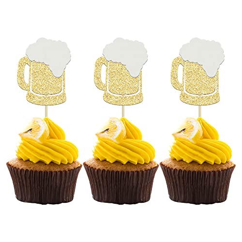 Gyufise Cheers Beer Mug Cupcake Toppers Gold Glitter Beers Cake Topper Dekorationen Cheers Beer Festival Celebrating Birthday Party Supplies von Gyufise