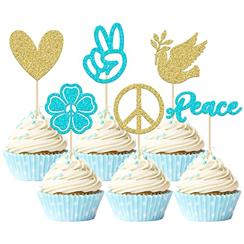 Gyufise Cupcake-Topper Peace Love, Blau, Glitzer, Frieden, Herz, Blume, Cupcake-Picks, Peace-Thema, Geburtstag, Retro-Party, Kuchendekorationen, Zubehör, 24 Stück Gyufise Cupcake-Topper Peace Love, Blau, Glitzer, Frieden, Herz, Blume, Cupcake-Picks, Peace-Thema, Geburtstag, Retro-Party, Kuchendekorationen, Zubehör, 24 Stück von Gyufise