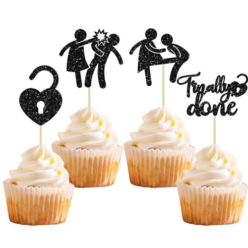 Gyufise Cupcake-Aufsätze, Motiv: Scheidung, schwarzer Glitzer, für Jungen, mit Aufschrift "Boy Bye Finally Done", Cupcake-Picks, Dekorationen für Scheidung, Partydekoration, Partyzubehör, 24 Stück Gyufise Cupcake-Aufsätze, Motiv: Scheidung, schwarzer Glitzer, für Jungen, mit Aufschrift "Boy Bye Finally Done", Cupcake-Picks, Dekorationen für Scheidung, Partydekoration, Partyzubehör, 24 Stück von Gyufise