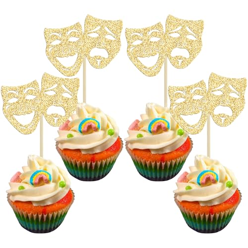 Gyufise Cupcake-Aufsätze für Theater-Masken, Glitzer, Comedy, Filmabend, Cupcake-Picks für Film, Festival, Thema, Geburtstag, Party, Kuchendekorationen, Zubehör, Gold, 24 Stück Gyufise Cupcake-Aufsätze für Theater-Masken, Glitzer, Comedy, Filmabend, Cupcake-Picks für Film, Festival, Thema, Geburtstag, Party, Kuchendekorationen, Zubehör, Gold, 24 Stück von Gyufise
