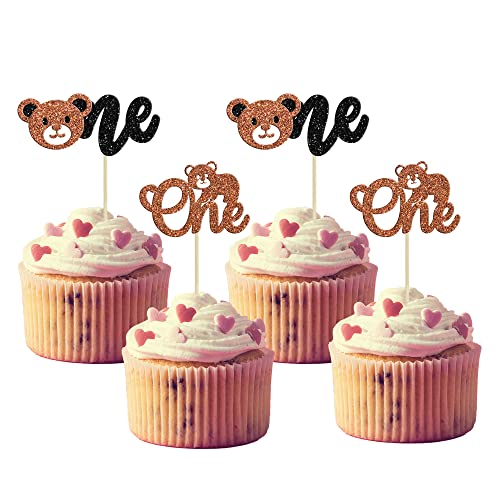 Gyufise Cupcake-Aufsätze mit Bär, glitzernder Bär, 1 Cupcake-Picks, Kuchendekorationen für den ersten Geburtstag, für das Geschlecht, Bären-Thema, Babyparty, Kindergeburtstag, Partyzubehör, 24 Stück von Gyufise