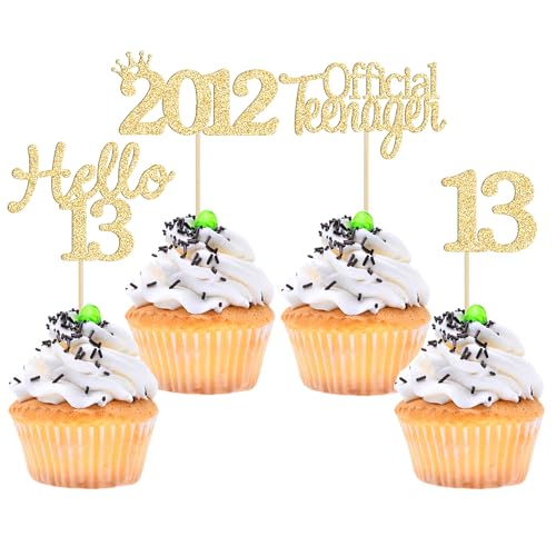 Gyufise Cupcake-Aufsätze zum 13. Geburtstag, goldfarben, glitzernd, Hello 13, 13, offizielle Teenager-Kuchendekorationen für 2009, Cupcake-Picks, 13. Geburtstag, Party-Kuchendekoration, 24 Stück Gyufise Cupcake-Aufsätze zum 13. Geburtstag, goldfarben, glitzernd, Hello 13, 13, offizielle Teenager-Kuchendekorationen für 2009, Cupcake-Picks, 13. Geburtstag, Party-Kuchendekoration, 24 Stück von Gyufise