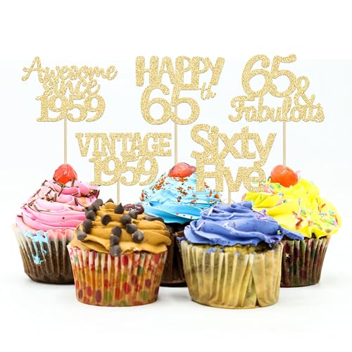 Gyufise Cupcake-Dekoration zum 65. Geburtstag, Vintage-Stil, Hello 65, 65 und fabelhafte Cupcake-Picker zum 65. Geburtstag, 30 Stück von Gyufise