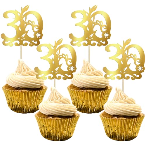 Gyufise Cupcake-Topper "Happy 30th Birthday", 30 Kuchenaufsätze, Kuchendekoration für 30. Geburtstag, Jahrestag, Party-Dekoration, Zubehör, Gold, 24 Stück Gyufise Cupcake-Topper "Happy 30th Birthday", 30 Kuchenaufsätze, Kuchendekoration für 30. Geburtstag, Jahrestag, Party-Dekoration, Zubehör, Gold, 24 Stück von Gyufise