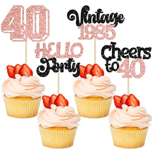 Gyufise Cupcake-Topper "Happy 40th Birthday", Sterne, Hello Forty, Vintage 1985, Cupcake-Picks, Cheers to 40 Birthday Decorations for 40th Birthday Anniversary Party Decorations Supplies Roségold, 24 Gyufise Cupcake-Topper "Happy 40th Birthday", Sterne, Hello Forty, Vintage 1985, Cupcake-Picks, Cheers to 40 Birthday Decorations for 40th Birthday Anniversary Party Decorations Supplies Roségold, 24 von Gyufise