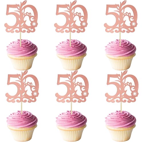 Gyufise Cupcake-Topper "Happy 50th Birthday", 24 Stück, 50 fabelhafte Kuchendekoration, Cheers to 50, Kuchendekoration für 50. Geburtstag, Jahrestag, Party-Dekoration, Zubehör, Roségold Gyufise Cupcake-Topper "Happy 50th Birthday", 24 Stück, 50 fabelhafte Kuchendekoration, Cheers to 50, Kuchendekoration für 50. Geburtstag, Jahrestag, Party-Dekoration, Zubehör, Roségold von Gyufise