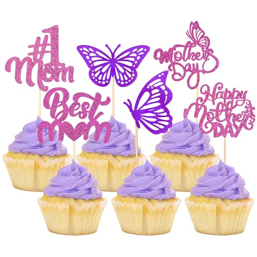 Gyufise Cupcake-Topper "Happy Mother's Day", glitzernd, Schmetterling, beste Mutter aller Zeiten, Cupcake-Picks für Liebe, Mutter, Frauen, Geburtstag, Party, Kuchendekoration, Lila, 24 Stück Gyufise Cupcake-Topper "Happy Mother's Day", glitzernd, Schmetterling, beste Mutter aller Zeiten, Cupcake-Picks für Liebe, Mutter, Frauen, Geburtstag, Party, Kuchendekoration, Lila, 24 Stück von Gyufise