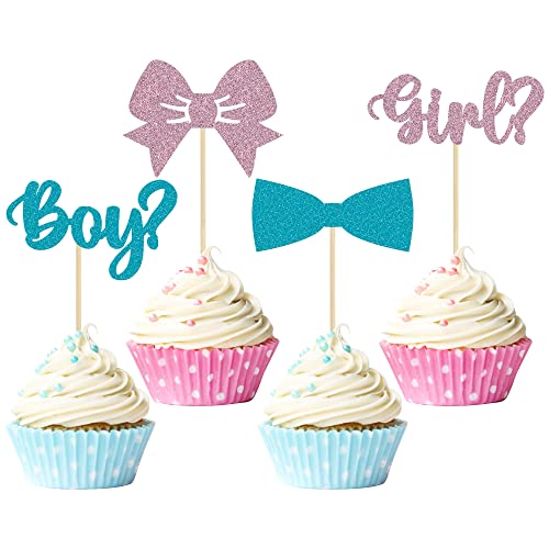 Gyufise Cupcake-Topper für Jungen oder Mädchen, glitzernd, mit Schleife, Cupcake-Picks, Babyparty, Kuchendekoration, für Kindergeburtstag, Gender, Offenbarung, Party-Kuchendekoration, 36 Stück Gyufise Cupcake-Topper für Jungen oder Mädchen, glitzernd, mit Schleife, Cupcake-Picks, Babyparty, Kuchendekoration, für Kindergeburtstag, Gender, Offenbarung, Party-Kuchendekoration, 36 Stück von Gyufise