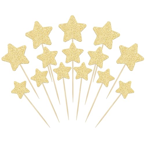 Gyufise Cupcake-Topper in Sternform, goldfarben, glitzernd, zusammengebaut, glitzernd, für Hochzeit, Verlobung, Brautparty, Geburtstag, Party, Kuchendekoration, gemischte Größen, 42 Stück Gyufise Cupcake-Topper in Sternform, goldfarben, glitzernd, zusammengebaut, glitzernd, für Hochzeit, Verlobung, Brautparty, Geburtstag, Party, Kuchendekoration, gemischte Größen, 42 Stück von Gyufise