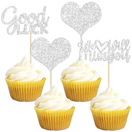 Gyufise Cupcake-Topper mit Aufschrift "We Will Miss You", Glitzer-Herz, Glück, Cupcake-Picks, Dekorationen zum Ausgehen, Ruhestand, Mottoparty-Zubehör, 36 Stück von Gyufise