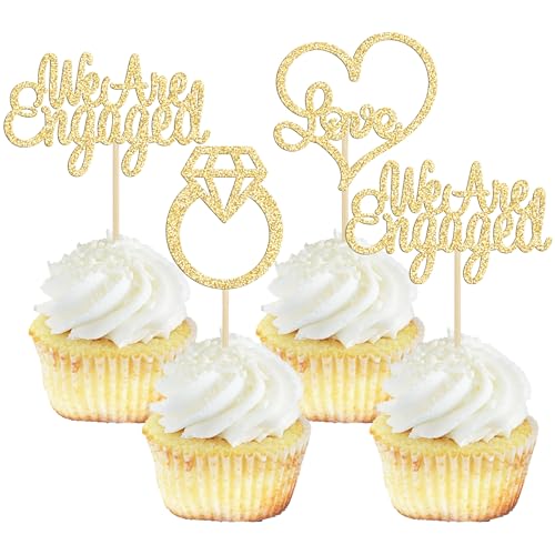 Gyufise Cupcake-Topper mit Aufschrift "We're Engaged", glitzernd, Brautparty, Diamantring, Liebe, Herz, Cupcake-Picks, Hochzeit, Verlobung, Mottoparty, Kuchendekorationen, 24 Stück Gyufise Cupcake-Topper mit Aufschrift "We're Engaged", glitzernd, Brautparty, Diamantring, Liebe, Herz, Cupcake-Picks, Hochzeit, Verlobung, Mottoparty, Kuchendekorationen, 24 Stück von Gyufise