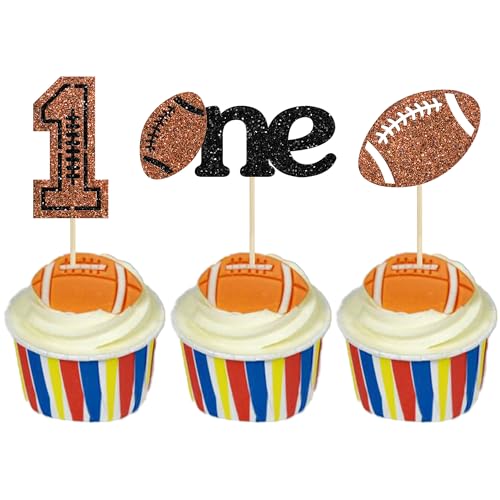 Gyufise Cupcake-Topper mit Glitzer-Motiv "American Football", 1. Geburtstag, Cupcake-Picks, Sportthema, Cupcake-Dekorationen für Babyparty, Geburtstagsparty, 24 Stück Gyufise Cupcake-Topper mit Glitzer-Motiv "American Football", 1. Geburtstag, Cupcake-Picks, Sportthema, Cupcake-Dekorationen für Babyparty, Geburtstagsparty, 24 Stück von Gyufise