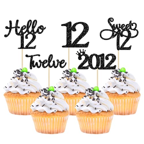 Gyufise Cupcake-Aufsätze zum 12. Geburtstag, Motiv: Hello Sweet 12 Twelve Since 2012, für 12. Geburtstag, Party-Kuchendekorationen, 30 Stück von Gyufise