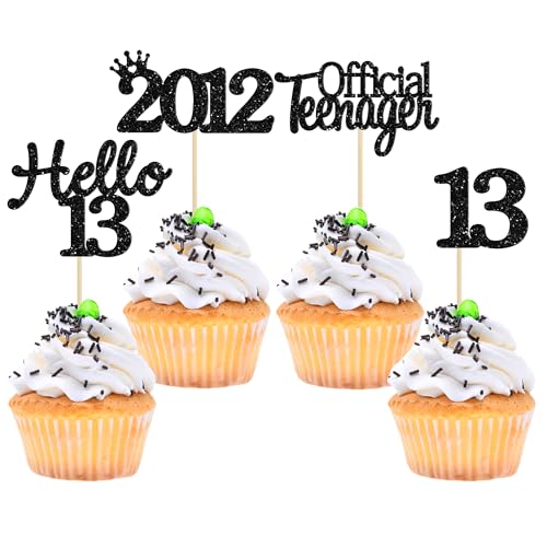 Gyufise Cupcake-Topper zum 13. Geburtstag, Hello 13 Thirteen Official Teenager seit 2011, Cupcake-Picks, 13. Geburtstag, Party, Kuchendekoration, Zubehör, Schwarz, 24 Stück Gyufise Cupcake-Topper zum 13. Geburtstag, Hello 13 Thirteen Official Teenager seit 2011, Cupcake-Picks, 13. Geburtstag, Party, Kuchendekoration, Zubehör, Schwarz, 24 Stück von Gyufise