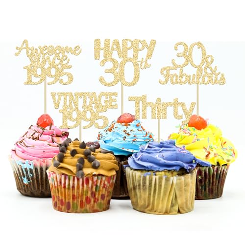Gyufise Cupcake-Topper zum 30. Geburtstag, goldfarben, glitzernd, 30 Stück Gyufise Cupcake-Topper zum 30. Geburtstag, goldfarben, glitzernd, 30 Stück von Gyufise