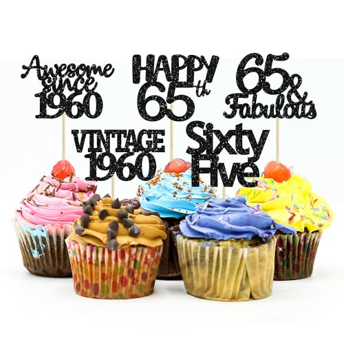 Gyufise Cupcake-Topper zum 65. Geburtstag, goldfarben, glitzernd, Vintage-Kuchenaufsätze aus dem Jahr 1960, Hello 65, 65 und fabelhafte Cupcake-Picks, Kuchendekorationen zum 65. Geburtstag, 30 Stück Gyufise Cupcake-Topper zum 65. Geburtstag, goldfarben, glitzernd, Vintage-Kuchenaufsätze aus dem Jahr 1960, Hello 65, 65 und fabelhafte Cupcake-Picks, Kuchendekorationen zum 65. Geburtstag, 30 Stück von Gyufise
