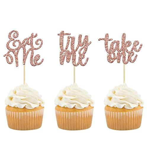 Gyufise Eat Me Cupcake-Topper "Try Me Take One", schwarz, glitzernd, Alice Wunderland, Cupcake-Dekorationen für Babyparty, Jungen, Mädchen, Kindergeburtstag, Wunderland, Themenparty-Zubehör von Gyufise