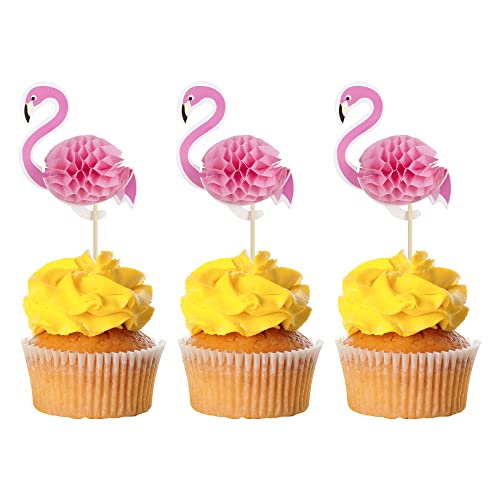 Gyufise Luau 3D Flamingo Cupcake Toppers Tropical Aloha Flamingo Cupcake Picks für Sommer Hawaiian Luau Tropical Thema Baby Shower Geburtstag Hochzeit Party Kuchen Dekorationen Zubehör 36 Stück von Gyufise