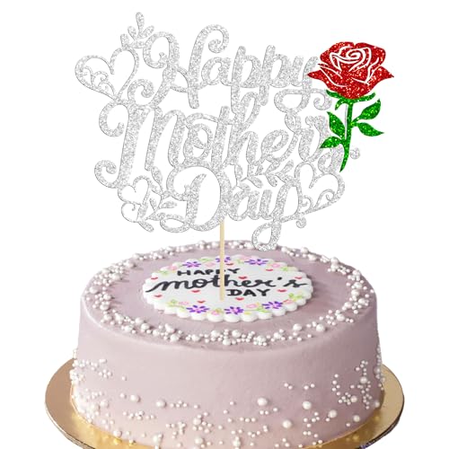 Gyufise Tortenaufsatz "Happy Mother's Day", glitzerndes Herz, "Love You Mom", Rose, Blume, beste Mutter, Cupcake-Dekorationen für Frauen, Party-Kuchendekoration, Silber, 1 Stück Gyufise Tortenaufsatz "Happy Mother's Day", glitzerndes Herz, "Love You Mom", Rose, Blume, beste Mutter, Cupcake-Dekorationen für Frauen, Party-Kuchendekoration, Silber, 1 Stück von Gyufise