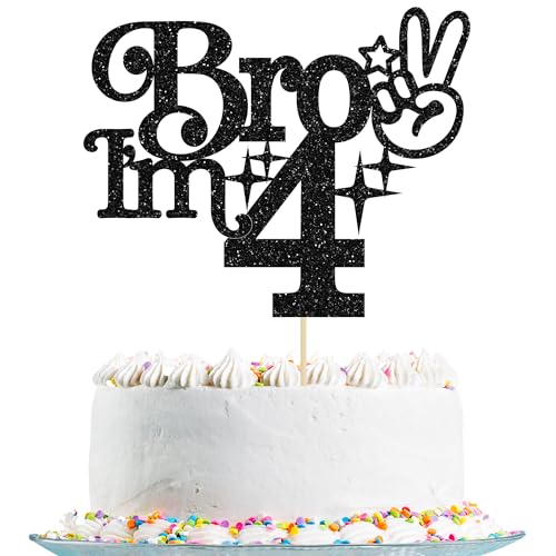 Gyufise Tortenaufsatz mit Aufschrift "Brother I'm 10.2 cm, glitzernd, "Happy 4th Birthday", Kuchendekoration, Aufschrift "It's My 4th Birthday", Dekoration für Jungen, Cheers bis 4 Jahre, Partyzubehör von Gyufise