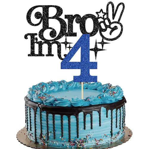 Gyufise Tortenaufsatz mit Aufschrift "Brother I'm 10.2 cm, glitzernd, "Happy 4th Birthday", Kuchendekoration, "It's My 4th Birthday", Dekoration für Jungen, Prost bis 4 Jahre, Partyzubehör, Blau Gyufise Tortenaufsatz mit Aufschrift "Brother I'm 10.2 cm, glitzernd, "Happy 4th Birthday", Kuchendekoration, "It's My 4th Birthday", Dekoration für Jungen, Prost bis 4 Jahre, Partyzubehör, Blau von Gyufise