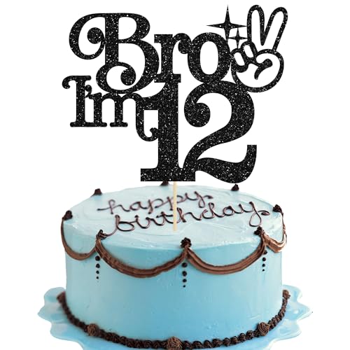 Gyufise Tortenaufsatz mit Aufschrift "Brother I'm 12", glitzernd, "Happy 12th Birthday", Kuchendekoration, Aufschrift "It's My 12th Birthday", Dekoration für Jungen, Cheers to 12 Years Old Birthday von Gyufise