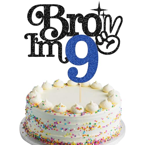 Gyufise Tortenaufsatz mit Aufschrift "Brother I'm 22.9 cm, glitzernd, "Happy 9th Birthday", Kuchendekoration, "It's My 9th Birthday", Dekoration für Jungen bis 9 Jahre, Partyzubehör, Blau / Schwarz, 1 Gyufise Tortenaufsatz mit Aufschrift "Brother I'm 22.9 cm, glitzernd, "Happy 9th Birthday", Kuchendekoration, "It's My 9th Birthday", Dekoration für Jungen bis 9 Jahre, Partyzubehör, Blau / Schwarz, 1 von Gyufise