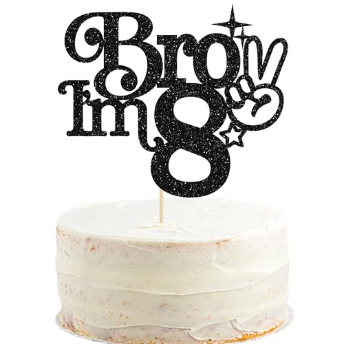 Gyufise Tortenaufsatz mit Aufschrift "Brother I'm 8", glitzernd, "Happy 8th Birthday", Kuchendekoration, Aufschrift "It's My 8th Birthday", Dekoration für Jungen, Prost bis 8 Jahre, Partyzubehör von Gyufise