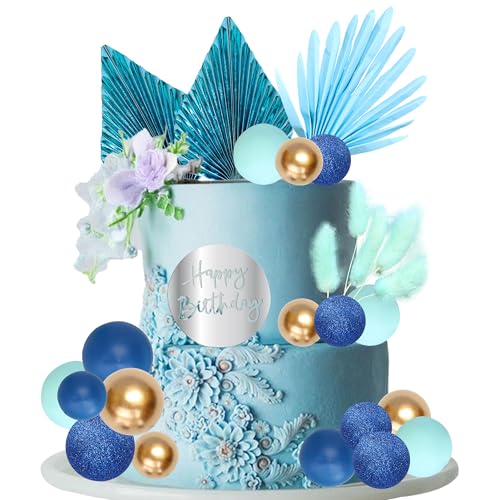 Gyufise Tortenaufsatz mit Kugeln, Acryl, Happy Birthday, Palmblätter, Kuchendekorationen für Geburtstag, Hochzeit, Babyparty, Partyzubehör, Blau Gyufise Tortenaufsatz mit Kugeln, Acryl, Happy Birthday, Palmblätter, Kuchendekorationen für Geburtstag, Hochzeit, Babyparty, Partyzubehör, Blau von Gyufise