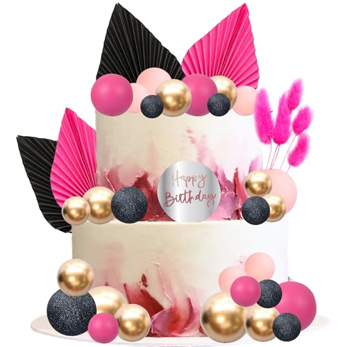 Gyufise Tortenaufsatz mit Kugeln, Acryl, Happy Birthday, Palmblätter, Kuchendekorationen für Geburtstag, Hochzeit, Babyparty, Partyzubehör, Rosa, Schwarz Gyufise Tortenaufsatz mit Kugeln, Acryl, Happy Birthday, Palmblätter, Kuchendekorationen für Geburtstag, Hochzeit, Babyparty, Partyzubehör, Rosa, Schwarz von Gyufise