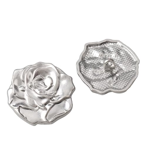 Goldfarbene Metallknöpfe für Mäntel und Pullover, 18 mm/23 mm, Blumenmuster (Silber, 18 mm, 6 Stück) von Gyuuio