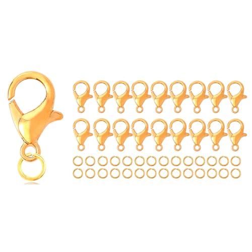 Kettenverschluss 100 Stück Armband Verschluss 14mm mit 200 Biegeringe, Ketten Verschlüsse, Schmuckverschluss, Karabinerverschluss, Verschlüsse für Schmuckherstellung (Gold) von Gyxcelc