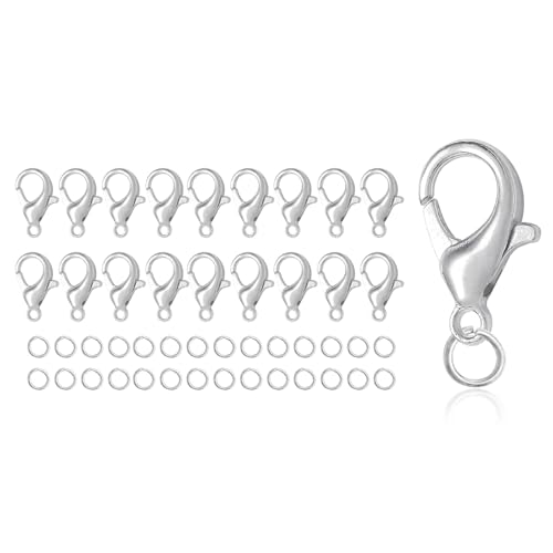 Kettenverschluss 100 Stück Armband Verschluss 14mm mit 200 Biegeringe, Ketten Verschlüsse, Schmuckverschluss, Karabinerverschluss, Verschlüsse für Schmuckherstellung (Silbrig) von Gyxcelc