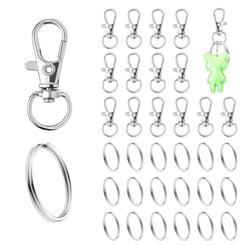 Schlüsselring Klein 200Stk Karabiner Schlüsselanhänger Basteln Selber Machen Ringe Karabinerhaken mit Drehgelenk(Silber) von Gyxcelc