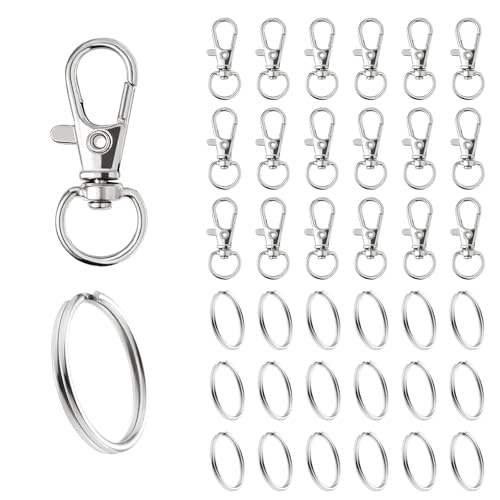 Schlüsselring Klein 100Stk Karabiner Schlüsselanhänger Basteln Selber Machen Ringe Karabinerhaken mit Drehgelenk(Silber) von Gyxcelc