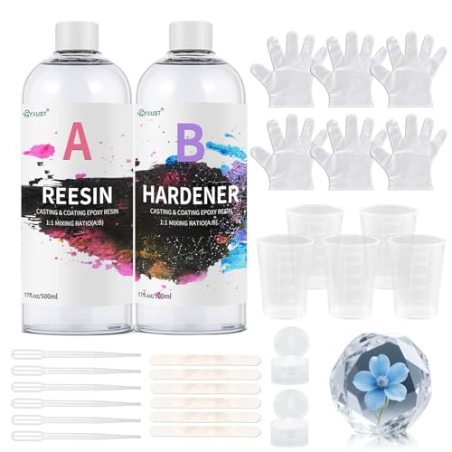 Epoxidharz Set Anfänger,1000ml/34oz Harz Gießen Set 1: 1 Verhältnis Epoxidharz mit Härter,Handschuh, Messbecher, Holzstäbchen, Pipetten,Schmuckherstellung,Epoxidharz Set Epoxidharz Set Anfänger,1000ml/34oz Harz Gießen Set 1: 1 Verhältnis Epoxidharz mit Härter,Handschuh, Messbecher, Holzstäbchen, Pipetten,Schmuckherstellung,Epoxidharz Set von Gyxust