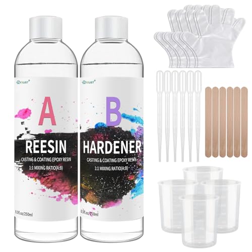 Gyxust Epoxidharz-Set 500ml/17oz Epoxidharz mit Härter in 1:1 Verhältnis, glasklarer Gießharz für Schmuck, Formen, Wohnkultur, Untersetzer, Ornamente von Gyxust