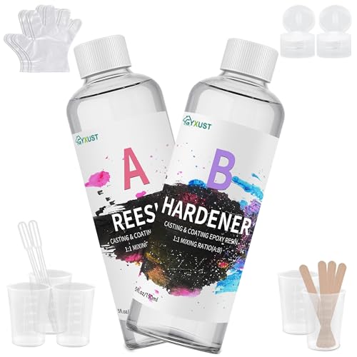 Gyxust Epoxidharz mit Härter 300ml/10oz Glasklar Gießharz 1: 1 Verhältnis blasenfreies Epoxy Resin，Handschuh, Messbecher, Holzstäbchen, Pipetten，Schmuckherstellung，Epoxidharz Set von Gyxust