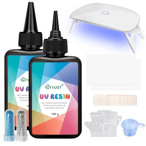 Gyxust UV Resin set mit UV lampe 200g crystal clear hard UV epoxidharz härtend for jewellery making art pendants epoxy resin accessories, necklaces, UV Klebe Gyxust UV Resin set mit UV lampe 200g crystal clear hard UV epoxidharz härtend for jewellery making art pendants epoxy resin accessories, necklaces, UV Klebe von Gyxust