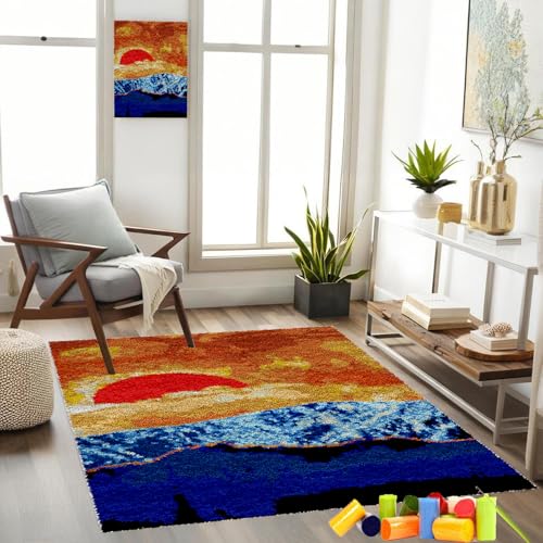Gzaebji KnüpfsetsSelbst Knüpfen Set für Erwachsene Latch Hook Kit, Kreuzstich-Set, 55 x 75 cm Knüpfteppich Zum Selber knüpfen knüpfen Set Erwachsene Teppich Handarbeit für Anfänger Heimdekoration von Gzaebji