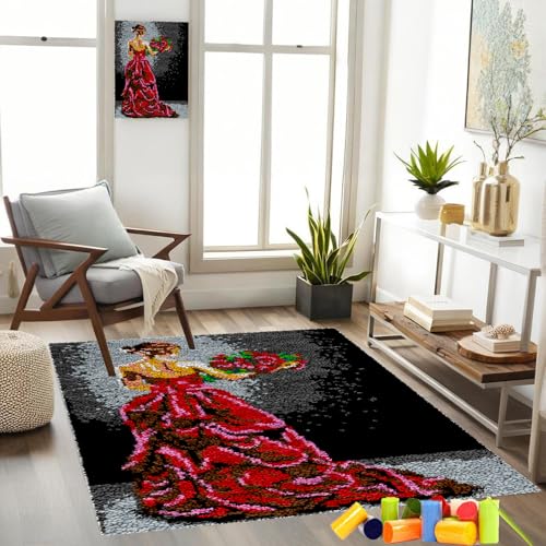 Gzaebji KnüpfsetsSelbst Knüpfen Set für Erwachsene Latch Hook Kit, Kreuzstich-Set, 80 x 115 cm Knüpfteppich Zum Selber knüpfen knüpfen Set Erwachsene Teppich Handarbeit für Anfänger Heimdekoration von Gzaebji