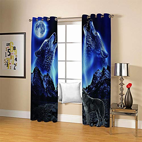 Gzclian Vorhänge Blickdicht mit ösen 3D Nachthimmel Wolf Thermovorhang Gardinen Isolierend 2 Stück (B75x H180cm) Vorhang für Kinderzimmer Wohnzimmer Schlafzimmer von Gzclian