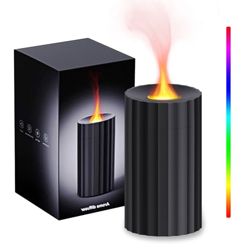 Aroma Diffuser Mit Flammen Effekt, Diffuser Ätherische Öle Mit 7-farbigem Nachtlicht, Luftbefeuchter Humidifier DuftöL Diffuser für Zuhause Büro, Wasserlose Abschaltautomatik von Gzvxuny