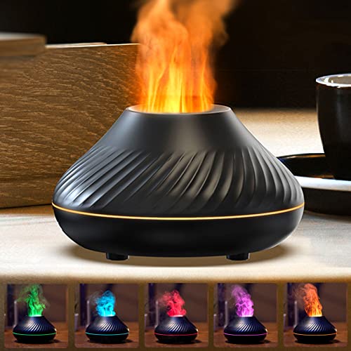 Flammen Aroma Diffuser, Ätherische Öle Diffuser Mit 7-farbigem Nachtlicht, DuftöL Diffuser, Luftbefeuchter Humidifier für Zuhause Büro, Raumduft oder Yoga, Wasserlose Abschaltautomatik Schwarz LED von Gzvxuny