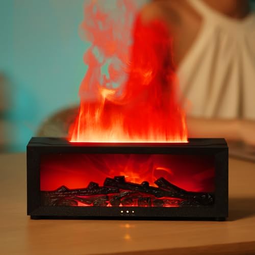 Gzvxuny Aroma Diffuser mit LED Kamin, Diffuser Ätherische Öle mit 7-Farben-Licht Flammen, Luftbefeuchter mit Fernbedienung, DuftöL Diffuser für Raumduft - 4 Timer und Wasserlose Abschaltautomatik von Gzvxuny