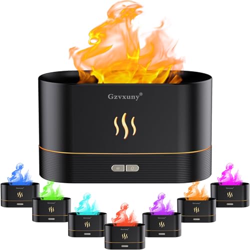 Flammen Aroma Diffuser, Upgrade 7-Farben-Licht Diffuser Ätherische Öle, Luftbefeuchter Humidifier DuftöL Diffuser für Kinder, Zuhause Büro, Raumduft oder Yoga - Wasserlose Abschaltautomatik (Schwarz) von Gzvxuny