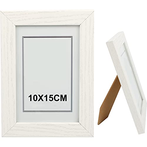 H HANSEL HOME Holz Bilderrahmen 10x15cm, Holz Fotorahmen Weiß mit Glasplatte für Tisch und Wand von H HANSEL HOME