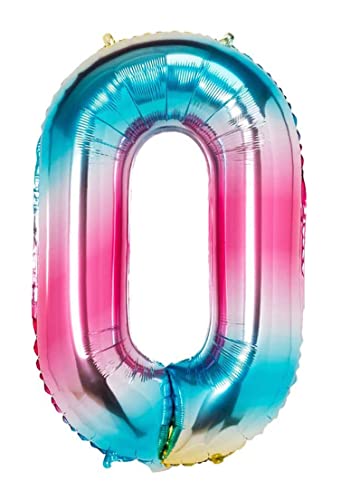 Folienballon Regenbogenfarbe nummer 0, Riese Luftballon Geburtstag 110cm, Folienballon Zahl ideal für Party, Jubiläum, Geburtstag, Zahlenballon, Helium von H HANSEL HOME